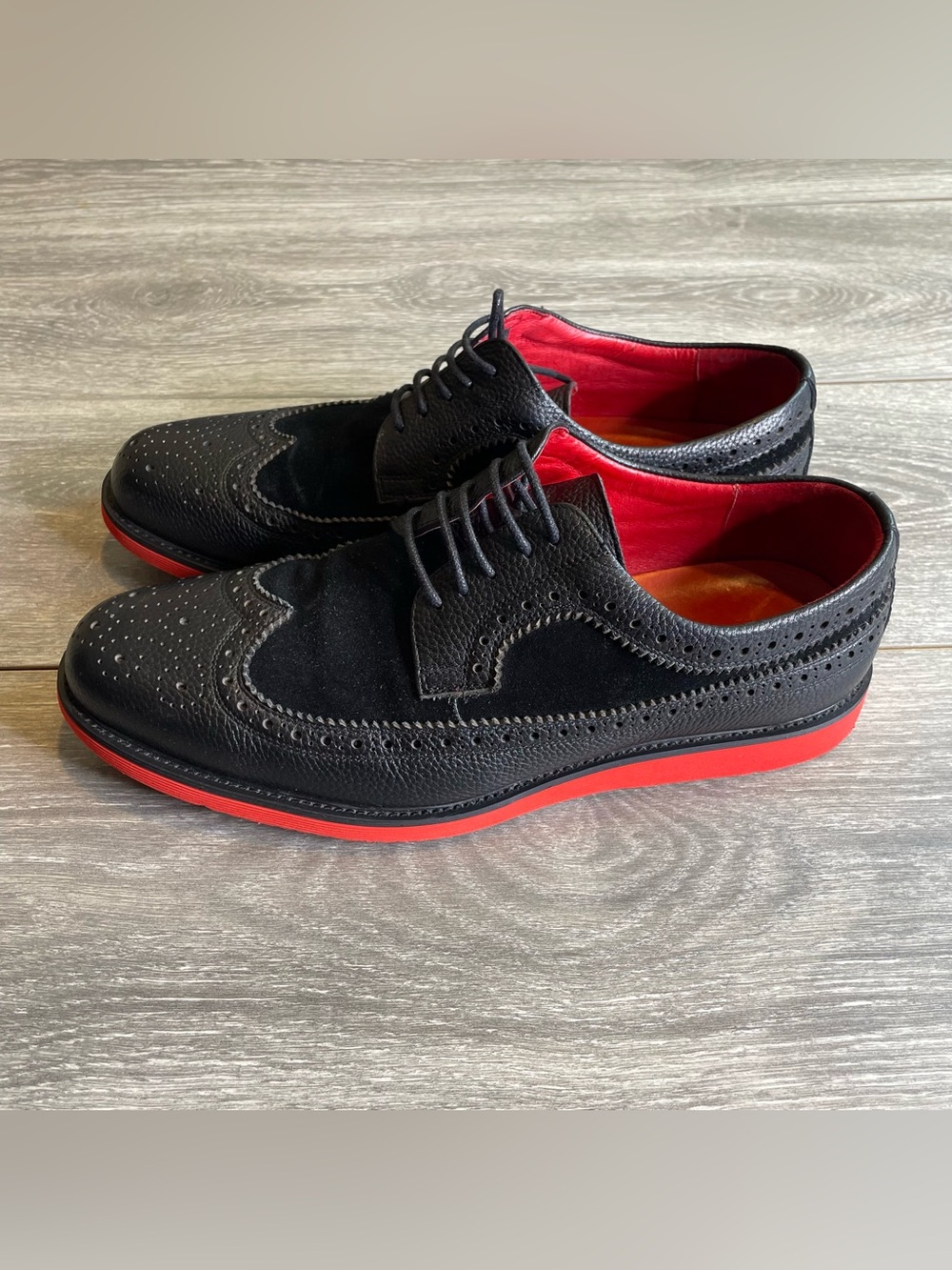 Marc Nolan Alexander Black Leather Suede Wingtip Oxford Red Sole Mens 11